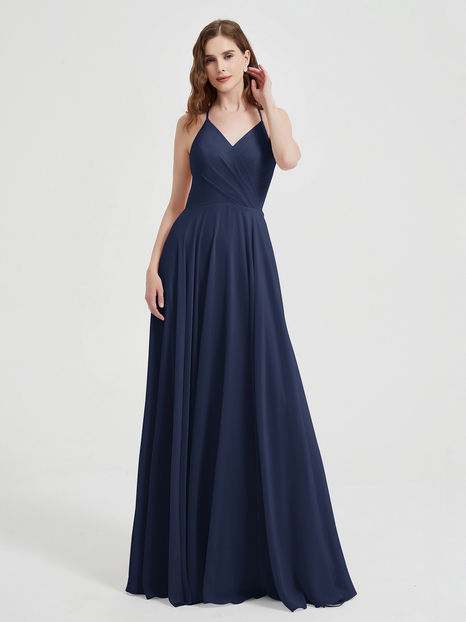 V-neck Bridesmaid Dress with Cross Back Dark Navy